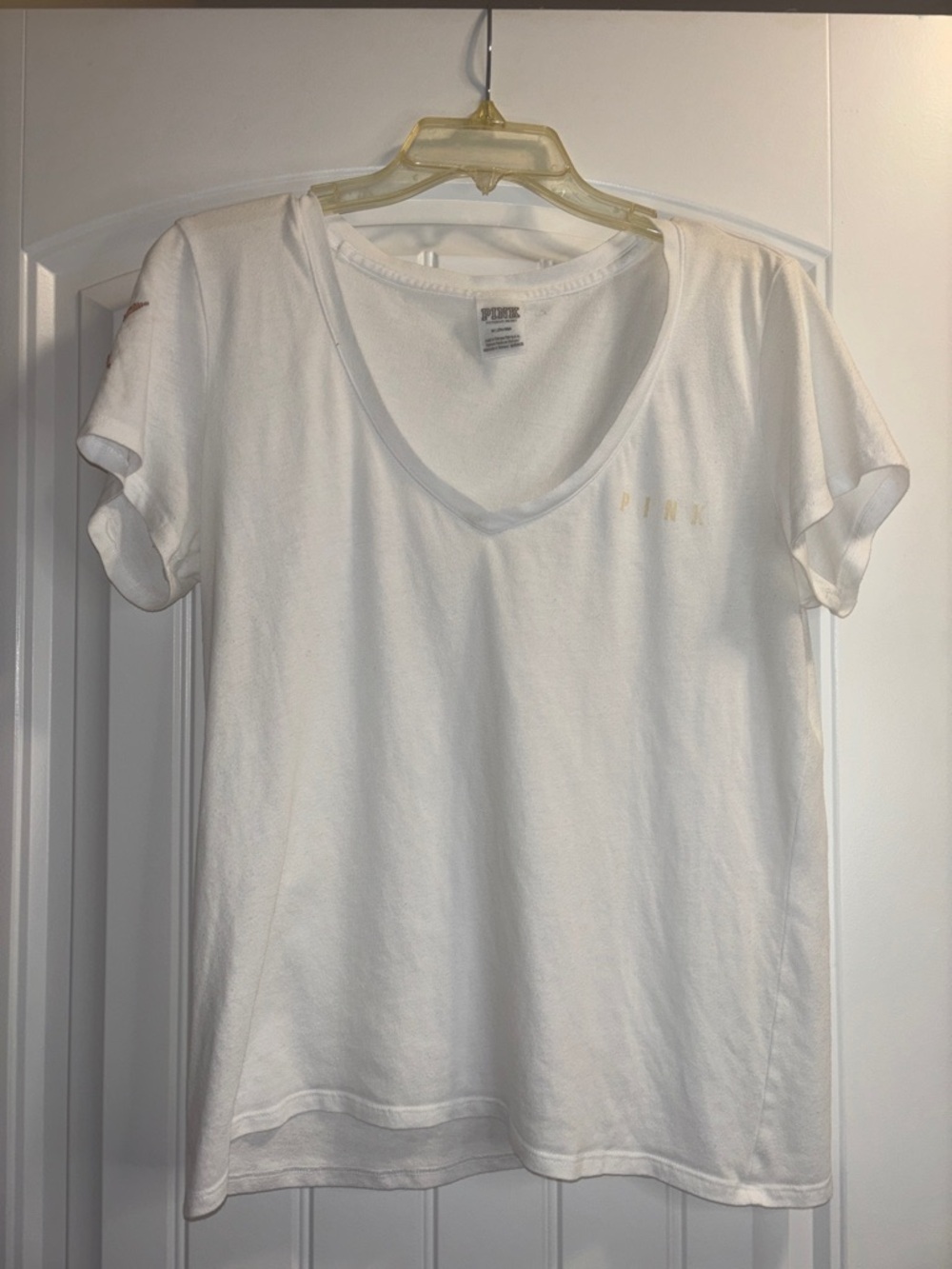 PINK Victoria's Secret White Short Sleeve V-Neck Tee